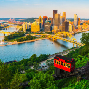 pittsburgh,pennsylvania,usa. 2017-08-20, beautiful pittsburgh at sunset.
